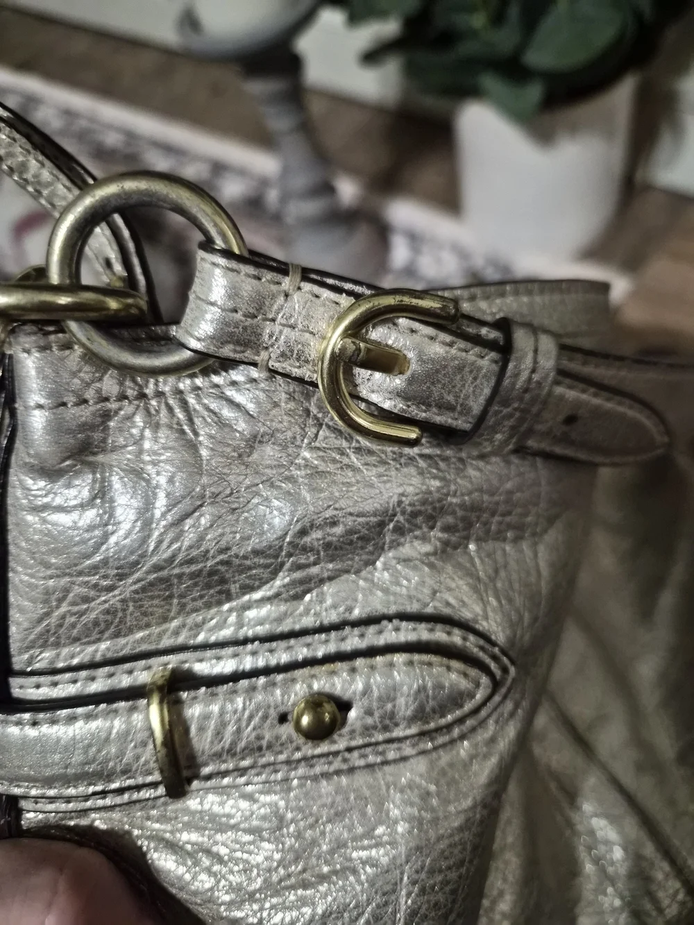 Coach Metallic Silver Goldish Leather Shoulder Bag